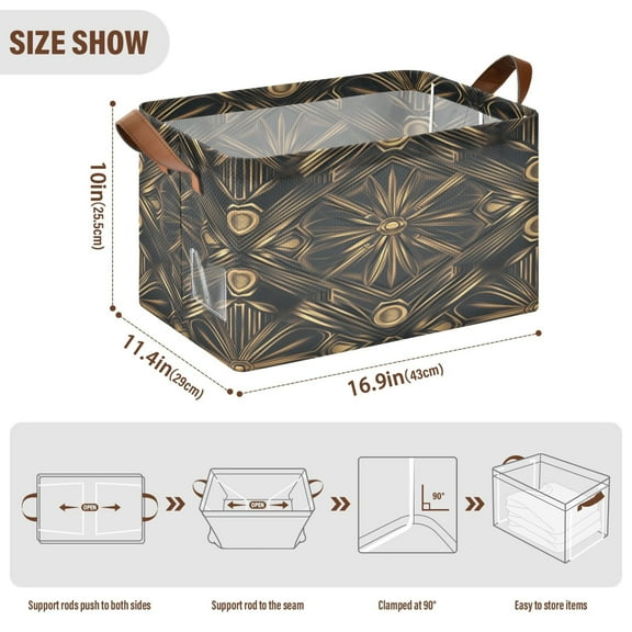 BZSMCE Collapsible Fabric Cube Storage Bins Design Gold and Black Flower Print Design Pattern Storage Box