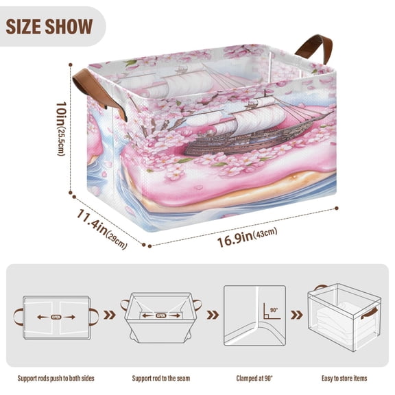 BZSMCE Collapsible Fabric Cube Storage Bins Draw Doughnu with Ship Design Pattern Storage Box