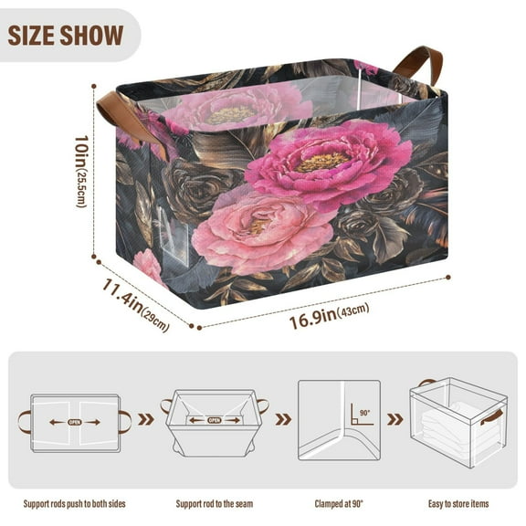 BZSMCE Collapsible Fabric Cube Storage Bins Forals Bloom Pattern Design Pattern Storage Box