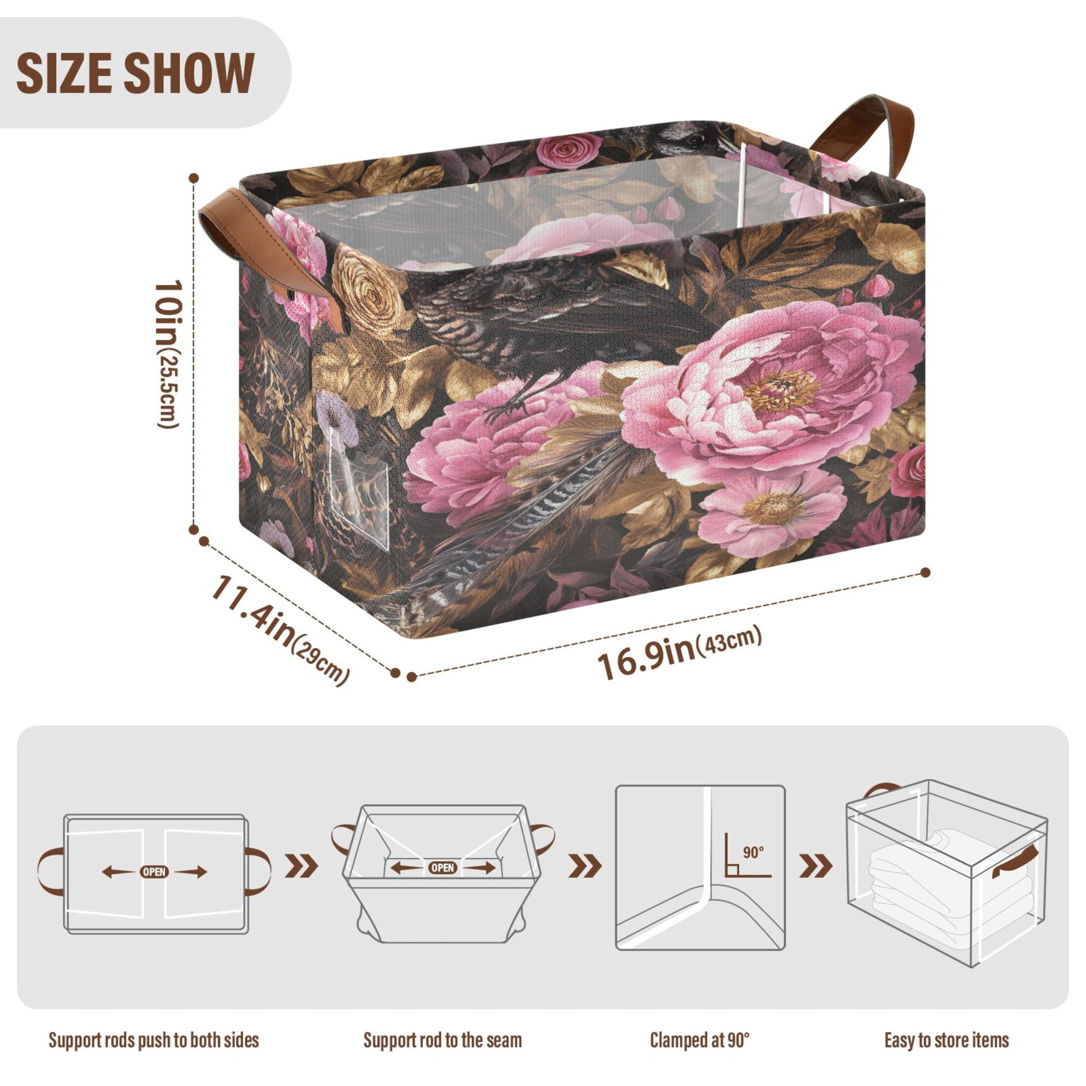 BZSMCE Collapsible Fabric Cube Storage Bins Forals Bloom Print Design ...