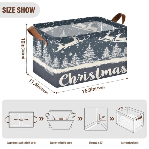 BZSMCE Collapsible Fabric Cube Storage Bins Four Reindeer Soaring on The Blue Sky Design Pattern Storage Box