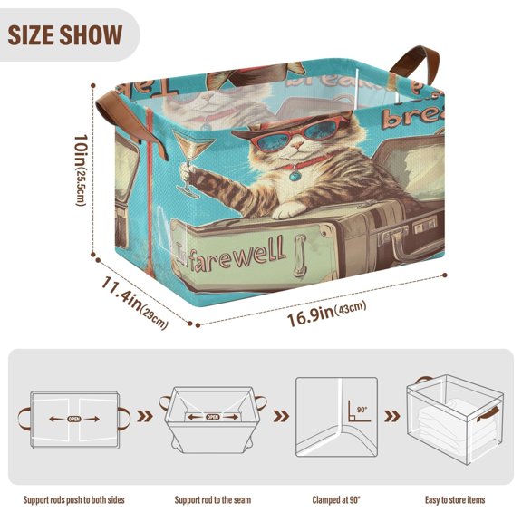 BZSMCE Collapsible Fabric Cube Storage Bins Gentleman Cat Design Pattern Storage Box