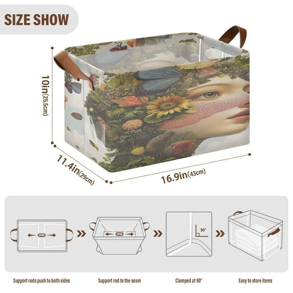 BZSMCE Collapsible Fabric Cube Storage Bins Girl with Flower Plants Patterns Design Pattern Storage Box