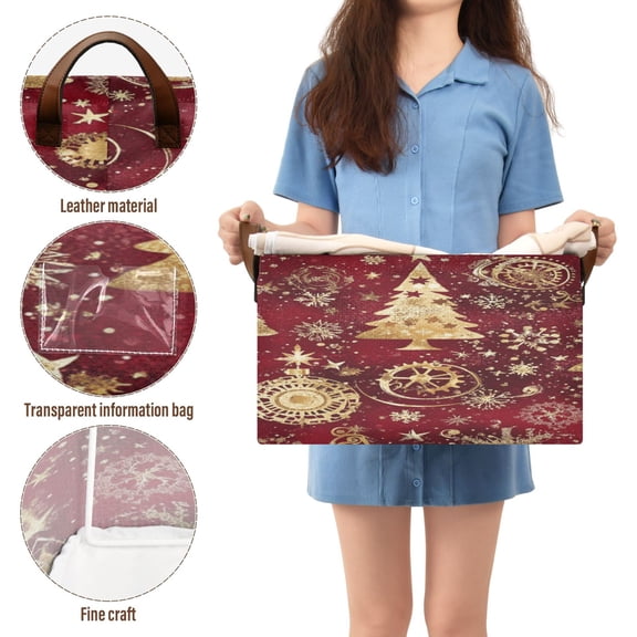 BZSMCE Collapsible Fabric Cube Storage Bins Gold Christmas Trees Design Pattern Storage Box