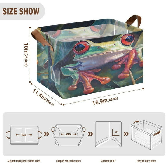 BZSMCE Collapsible Fabric Cube Storage Bins Green Frog Plainting Design Pattern Storage Box