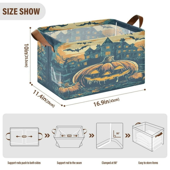 BZSMCE Collapsible Fabric Cube Storage Bins Halloween Theme Pumpkin Design Pattern Storage Box