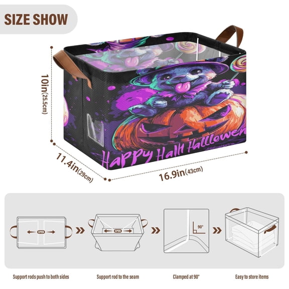 BZSMCE Collapsible Fabric Cube Storage Bins Happy Hallowen Baby Bear Design Pattern Storage Box