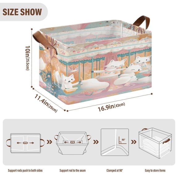 BZSMCE Collapsible Fabric Cube Storage Bins Happy White Fox Design Pattern Storage Box