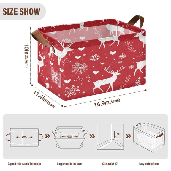BZSMCE Collapsible Fabric Cube Storage Bins Heart Reindeer and Snowflake Print Design Pattern Storage Box