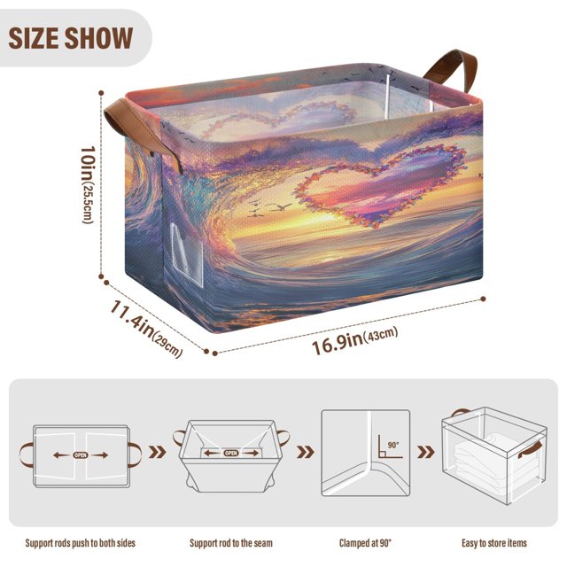 BZSMCE Collapsible Fabric Cube Storage Bins Heartshaped Wave Planting