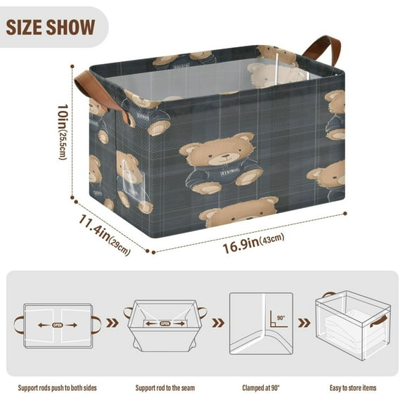 BZSMCE Collapsible Fabric Cube Storage Bins Hoodie Bears Pattern Design Pattern Storage Box