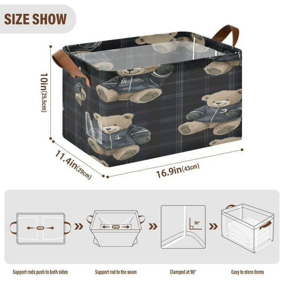 BZSMCE Collapsible Fabric Cube Storage Bins Hoodie Bears Plainting Design Pattern Storage Box