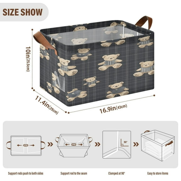 BZSMCE Collapsible Fabric Cube Storage Bins Hoodie Bears Printing Design Pattern Storage Box