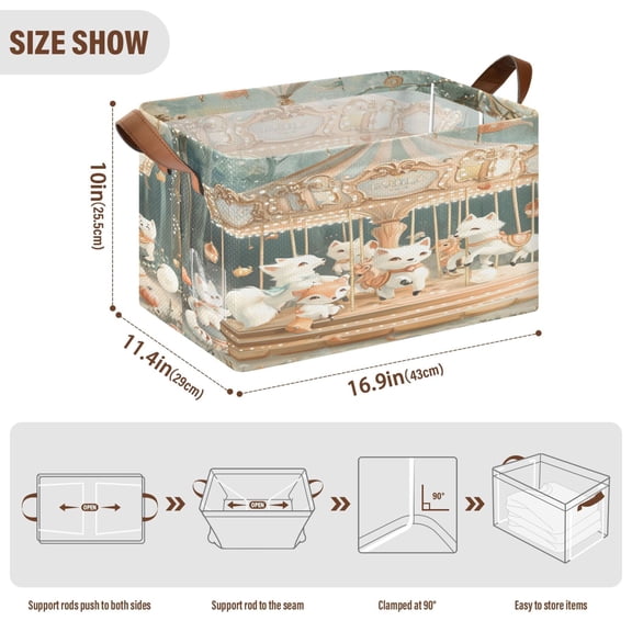 BZSMCE Collapsible Fabric Cube Storage Bins Joyful White Fox Design Pattern Storage Box