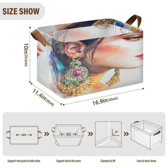 BZSMCE Collapsible Fabric Cube Storage Bins Jwellery Watercolo Girl Design Pattern Storage Box