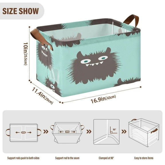 BZSMCE Collapsible Fabric Cube Storage Bins Mini Shaggy Monste Pattern Design Pattern Storage Box