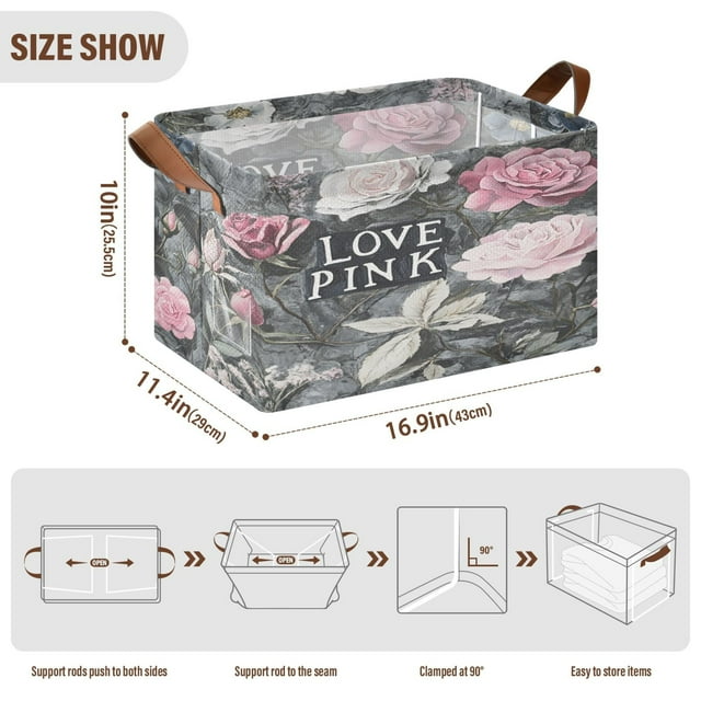 BZSMCE Collapsible Fabric Cube Storage Bins Oil Pattern Of Roses Design