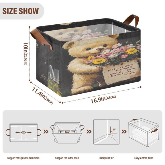 BZSMCE Collapsible Fabric Cube Storage Bins Oil Plainting Cute Bear Design Pattern Storage Box