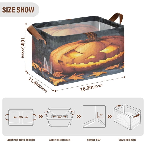 BZSMCE Collapsible Fabric Cube Storage Bins Pumpkin Light Design Pattern Storage Box