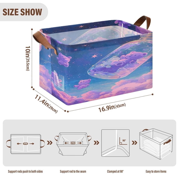 BZSMCE Collapsible Fabric Cube Storage Bins Purple Bear in Bottle Pattern Design Pattern Storage Box
