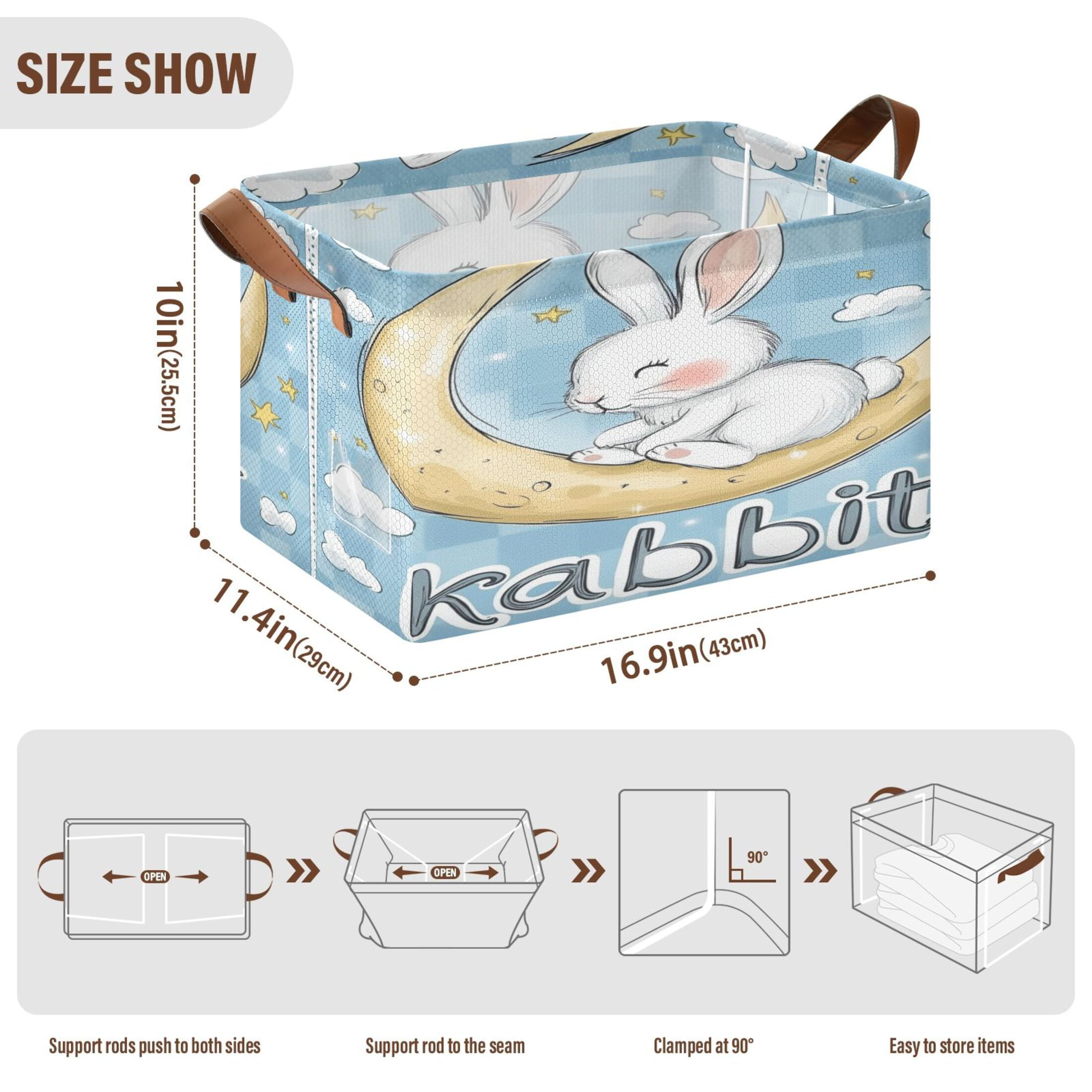 BZSMCE Collapsible Fabric Cube Storage Bins Rabbit Sitting on The Moon ...