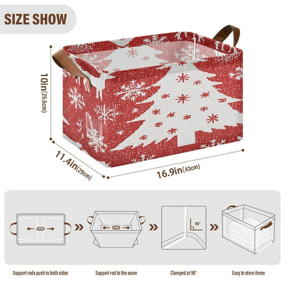 BZSMCE Collapsible Fabric Cube Storage Bins Red Christmas Print Design Pattern Storage Box