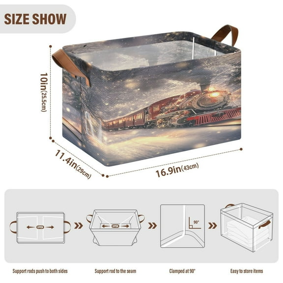 BZSMCE Collapsible Fabric Cube Storage Bins Red Christmas Train Design Pattern Storage Box