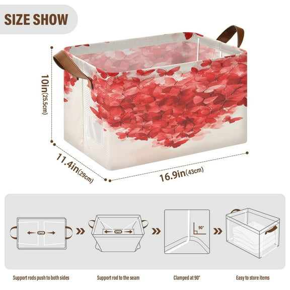 BZSMCE Collapsible Fabric Cube Storage Bins Red Heart Shaped Composition Design Pattern Storage Box