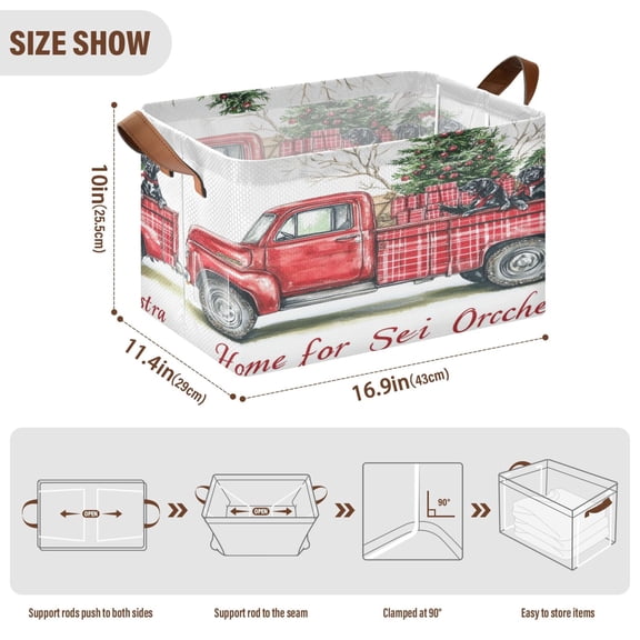 BZSMCE Collapsible Fabric Cube Storage Bins Red Plaid Truck with Black Dogs Design Pattern Storage Box