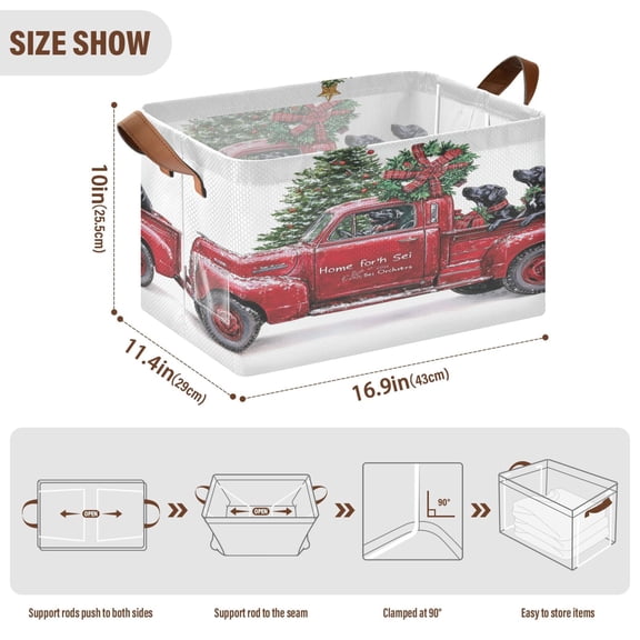 BZSMCE Collapsible Fabric Cube Storage Bins Red Truck Take Dogs and Christmas Trees Design Pattern Storage Box