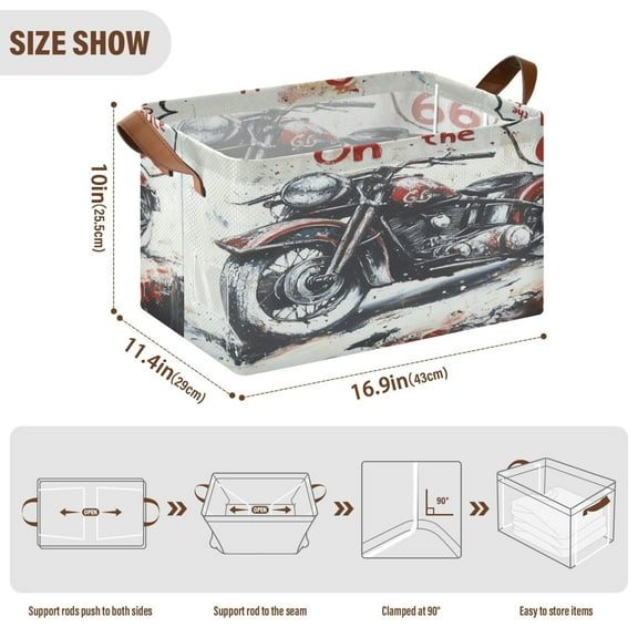 BZSMCE Collapsible Fabric Cube Storage Bins Retro Motorcycle Plainting Design Pattern Storage Box