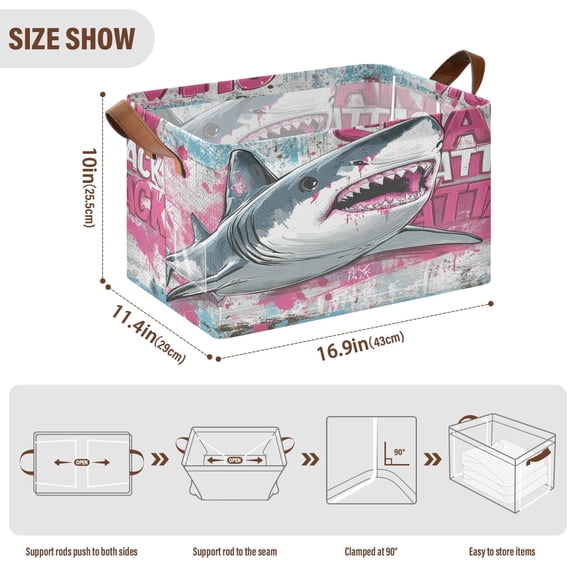 BZSMCE Collapsible Fabric Cube Storage Bins Shark Pattern Design Pattern Storage Box