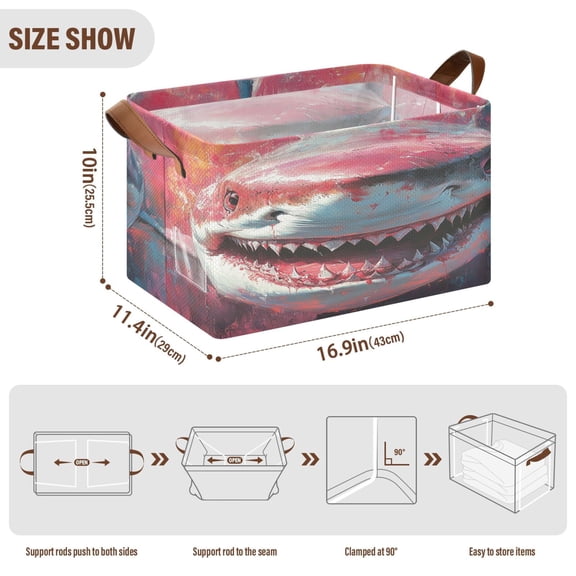 BZSMCE Collapsible Fabric Cube Storage Bins Sharks Attack Scene Design Pattern Storage Box