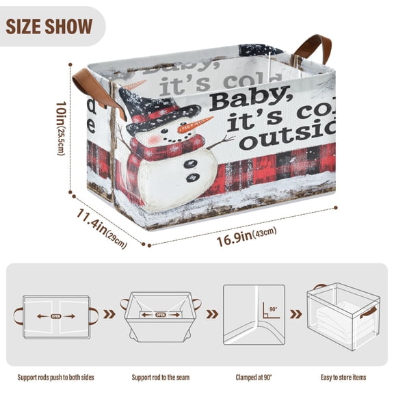 BZSMCE Collapsible Fabric Cube Storage Bins Smiled Snowman Design Pattern Storage Box