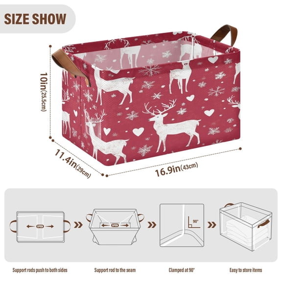 BZSMCE Collapsible Fabric Cube Storage Bins Snowflake and Heart Reindeer Print Design Pattern Storage Box