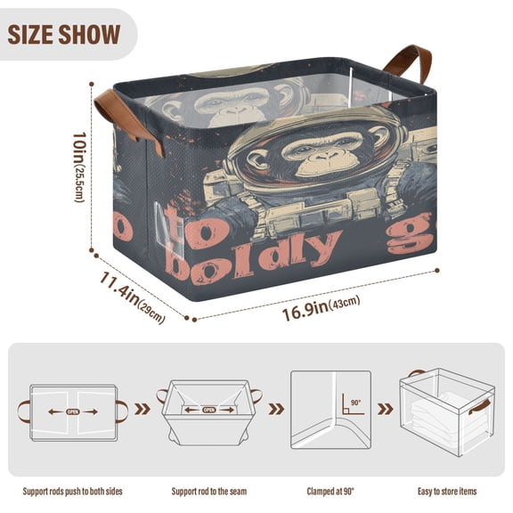 BZSMCE Collapsible Fabric Cube Storage Bins Space Monkey Plainting Design Pattern Storage Box