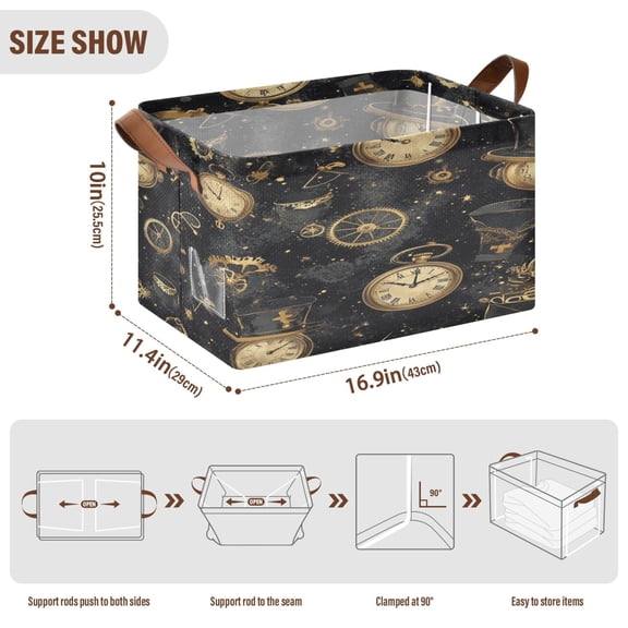 BZSMCE Collapsible Fabric Cube Storage Bins Steampunk Pocket Watches Design Pattern Storage Box