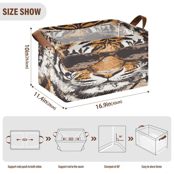 BZSMCE Collapsible Fabric Cube Storage Bins Tigers Wearing Sunglass Plainting Design Pattern Storage Box