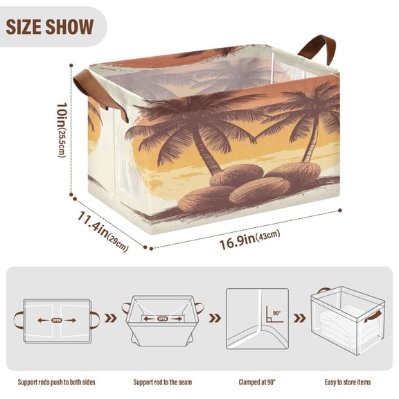 BZSMCE Collapsible Fabric Cube Storage Bins Vintage Sunset Design Pattern Storage Box