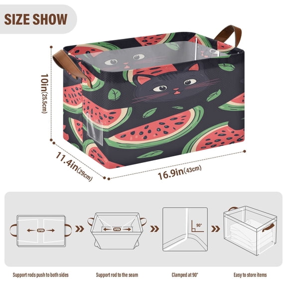 BZSMCE Collapsible Fabric Cube Storage Bins Watermelon Cat Cute Seamless Design Pattern Storage Box