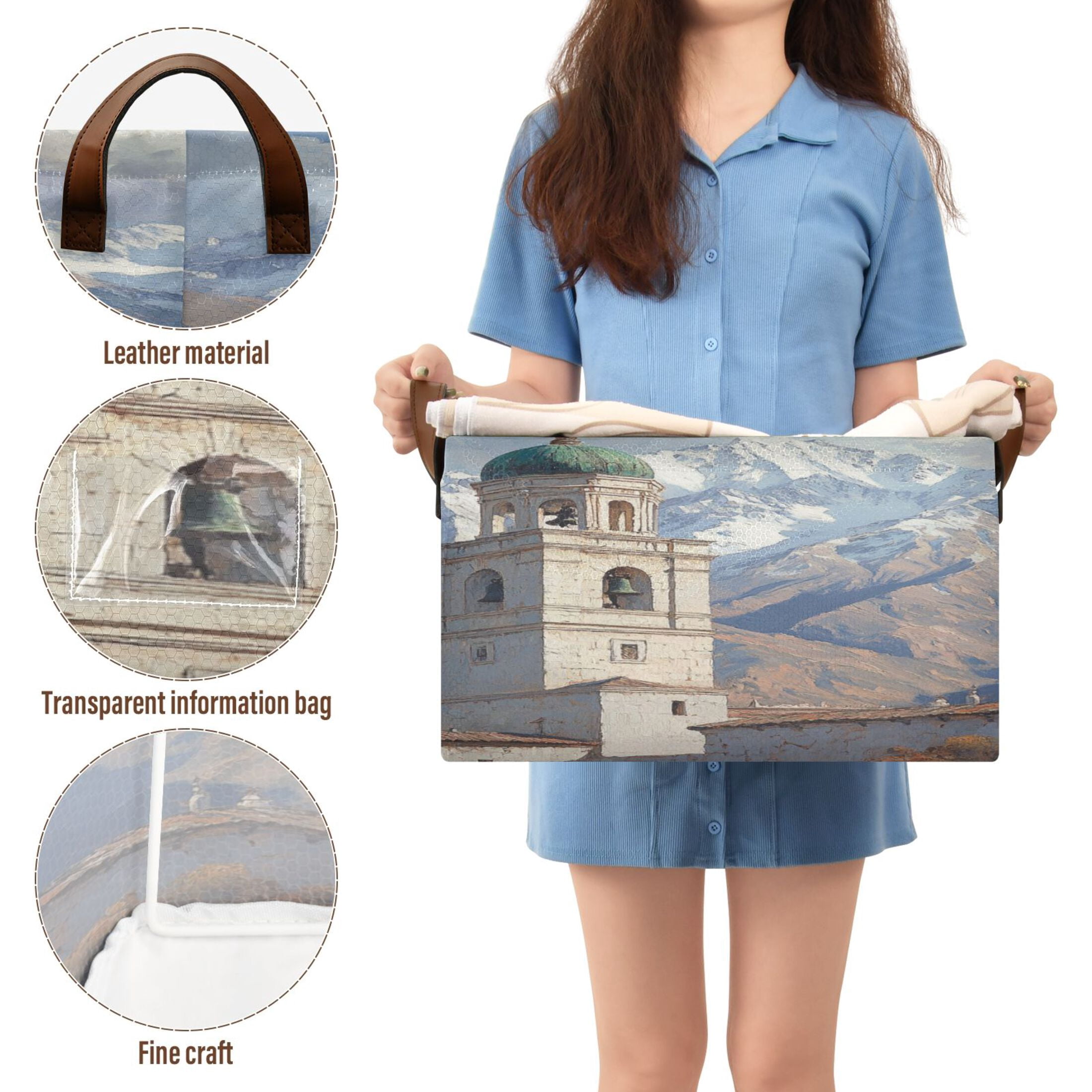 BZSMCE Collapsible Fabric Cube Storage Bins White Bell Tower Design ...