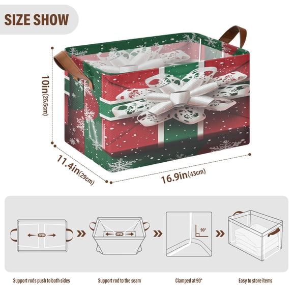 BZSMCE Collapsible Fabric Cube Storage Bins White Snowflake Ribbon Design Pattern Storage Box