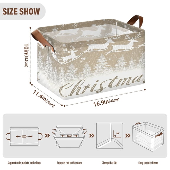 BZSMCE Collapsible Fabric Cube Storage Bins White Snowflakes Reindeer Print Design Pattern Storage Box