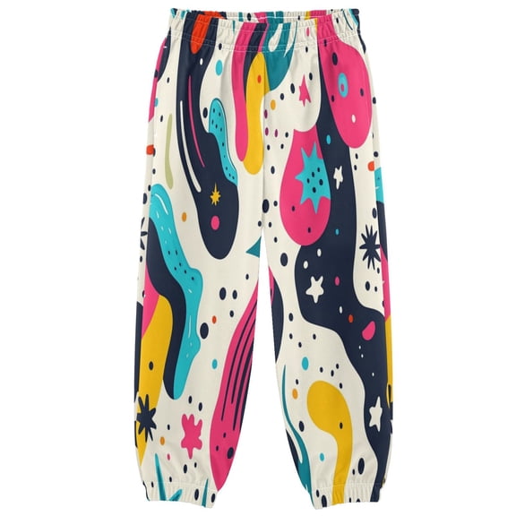 BZSMCE Color Pattern Three Print Elastic Waist Jogger Pants Lightweight Wind Resistant Casual Athletic Trousers with Cuffed Ankles & Side Pockets