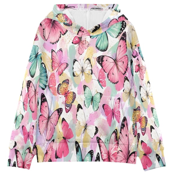 BZSMCE Colorful Butterfly Print Hoodie Casual Pullover Sweatshirt With Kangaroo Pocket