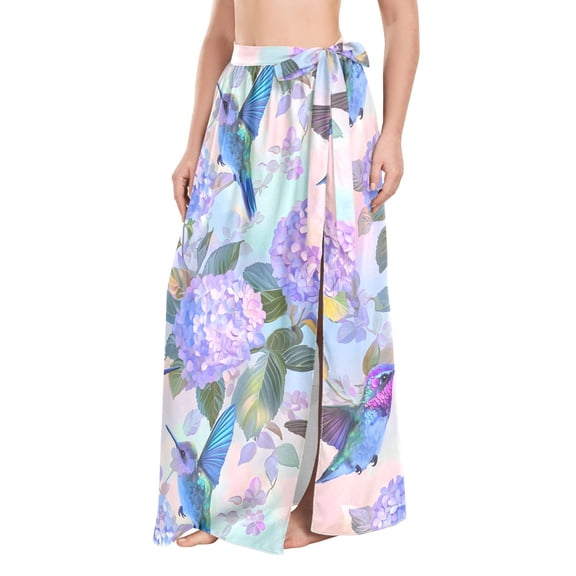 BZSMCE Colorful Embroidered Ball Bird Pattern Maxi Cover-Up Skirt, Lightweight Quick-Dry Fabric
