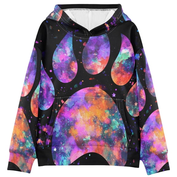 BZSMCE Colorful Paw Print Hoodie Casual Pullover Sweatshirt With Kangaroo Pocket