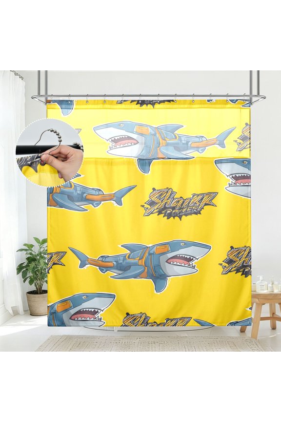 Cool Shark Pattern Pattern Bathroom Shower Curtain Set with Hooks Waterproof Double Layer Fabric 7278 Inch