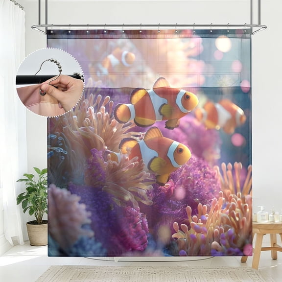 BZSMCE Coral Clownfish Pattern Bathroom Shower Curtain Set with Hooks Waterproof Double Layer Fabric 7278 Inch