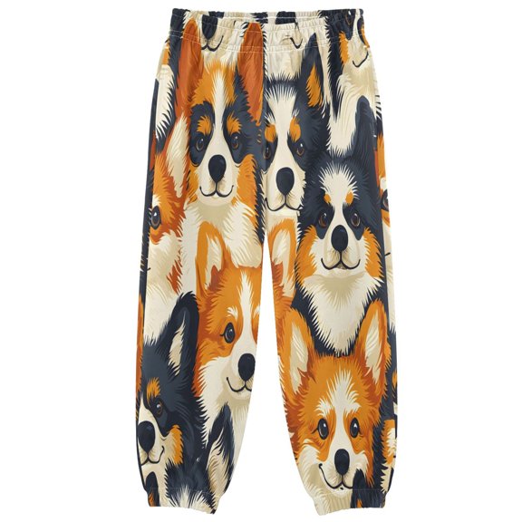 BZSMCE Corgifacescloseup Pattern Print Elastic Waist Jogger Pants Lightweight Wind Resistant Casual Athletic Trousers with Cuffed Ankles & Side Pockets